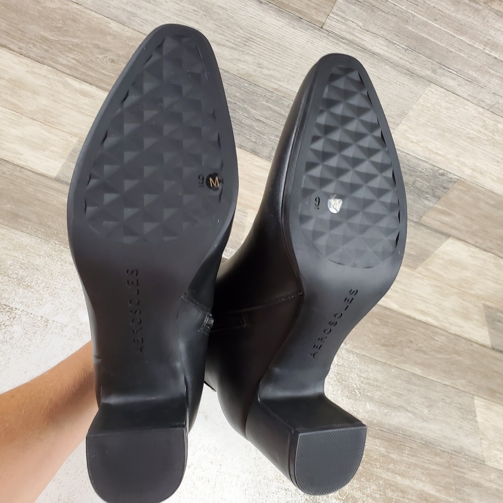 Aerosoles Madera Womens Ankle Bootie Sz 9 M Black Leather Tapered Toe Block Heel - Picture 8 of 10